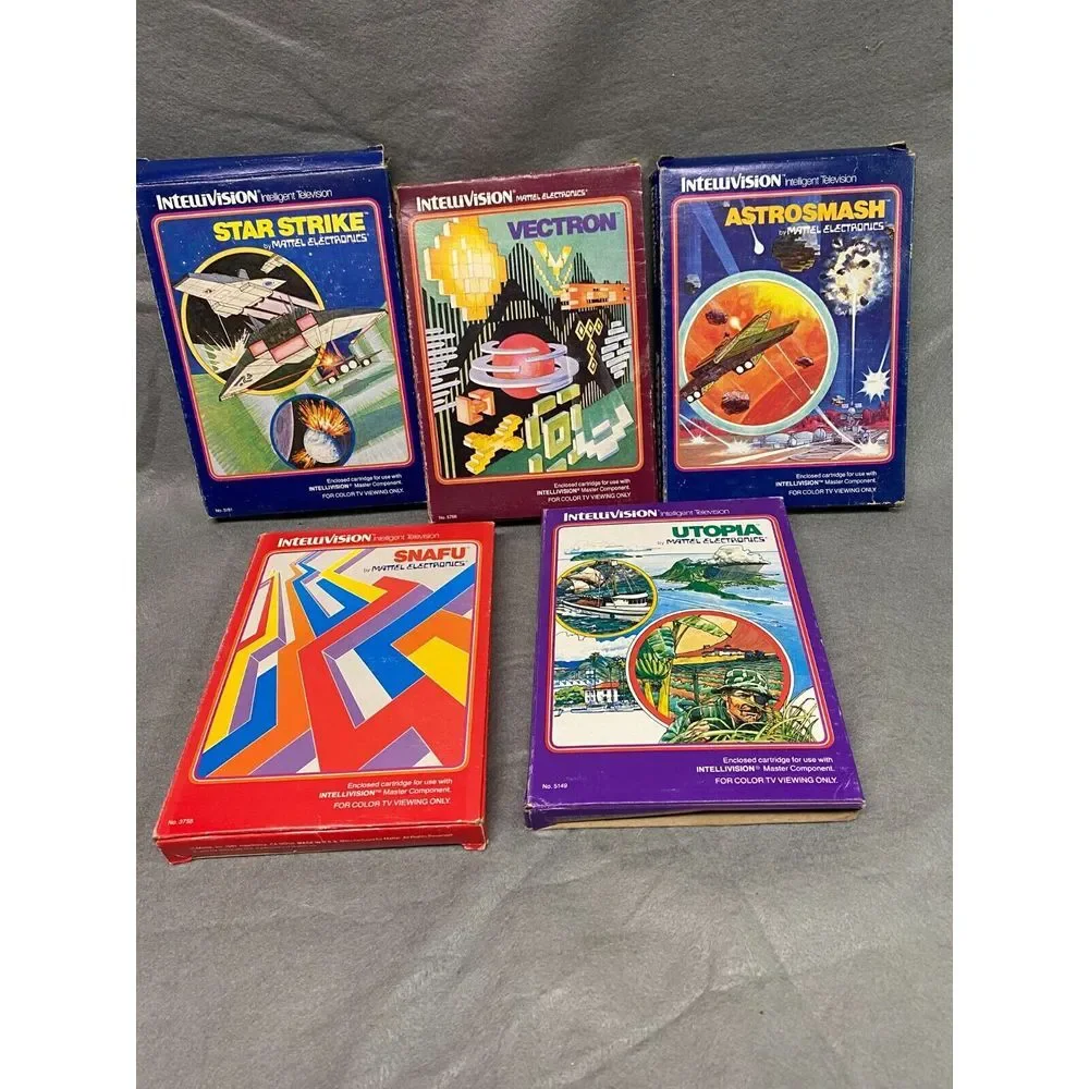 VTG LOT OF 5 INTELLIVISION GAMES UTOPIA, SNAFU, ASTROSMASH, VECTRON, STAR STRIKE